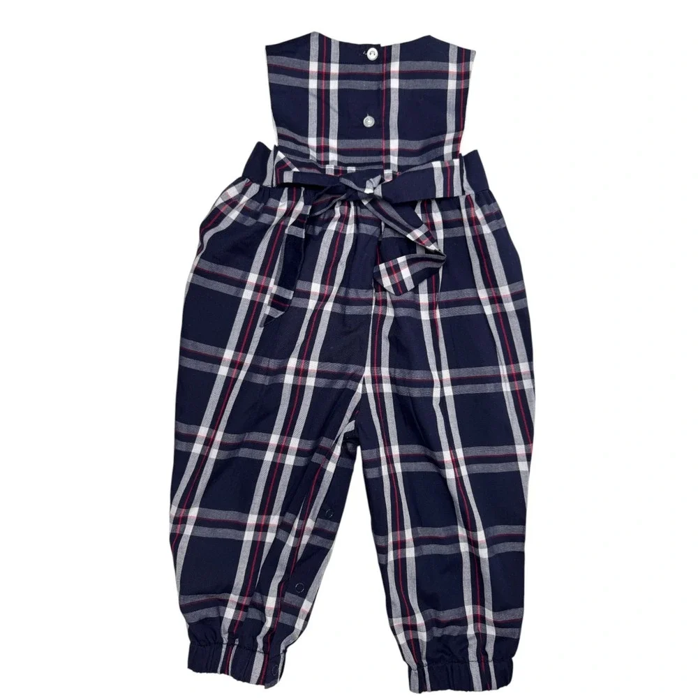 StellyBelly Romper Sz 18M‎ Blue Plaid Front/Back Tie Sleeveless Nautical